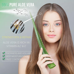 Green Leaf Naturals Aloe Vera Spray, aplicación en cabello para hidratación y brillo.