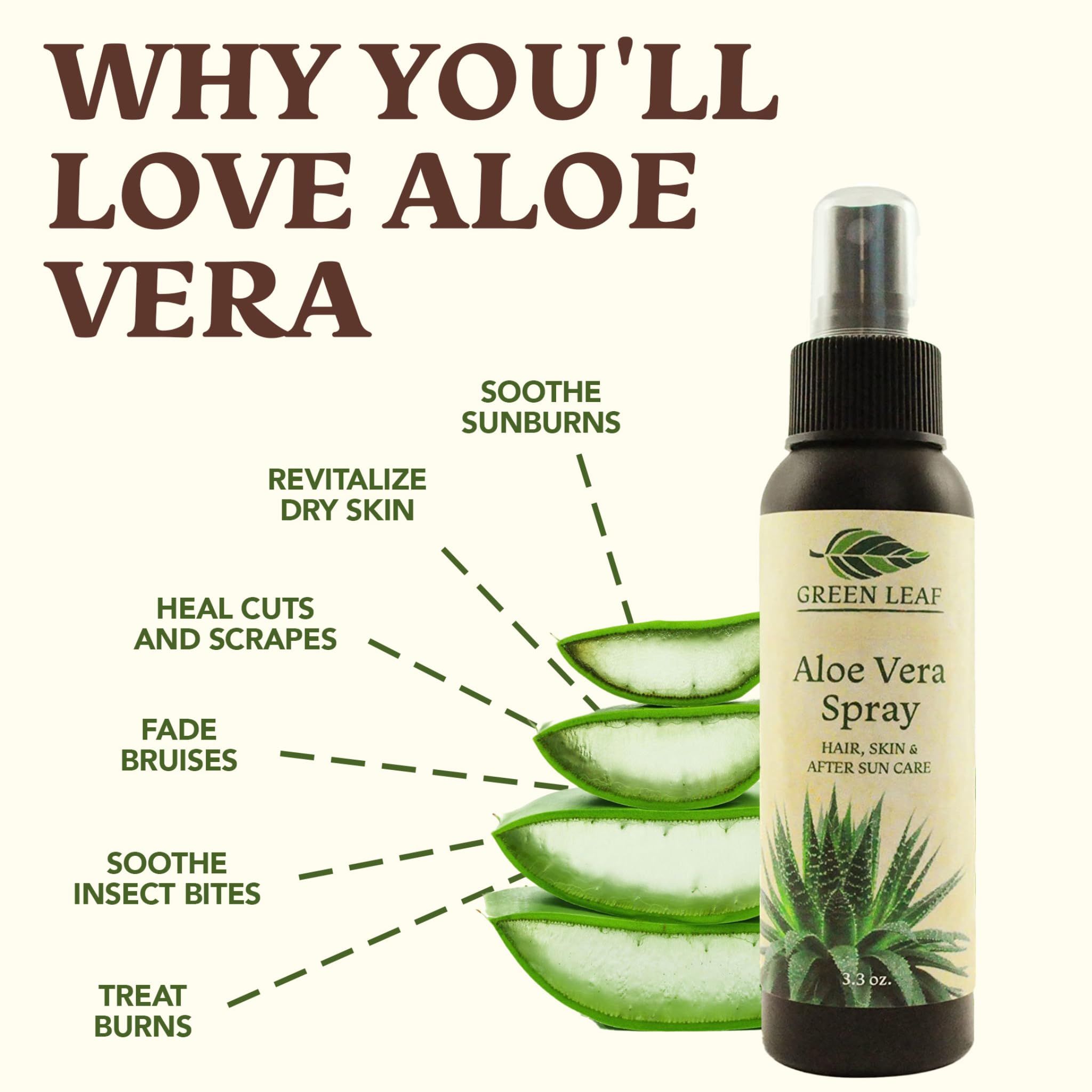 Green Leaf Naturals Aloe Vera Spray, alivio suave para irritaciones de piel.