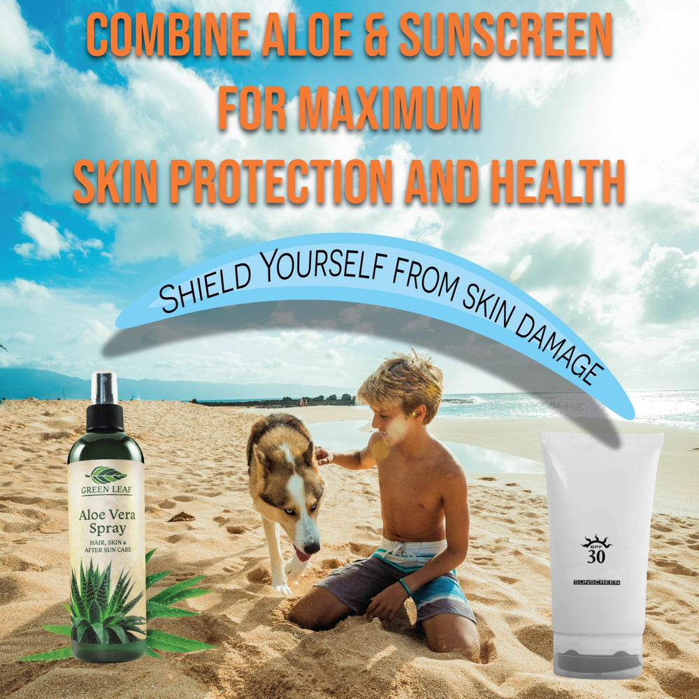Green Leaf Naturals Aloe Vera Spray, ideal para viajes y cuidado rápido.