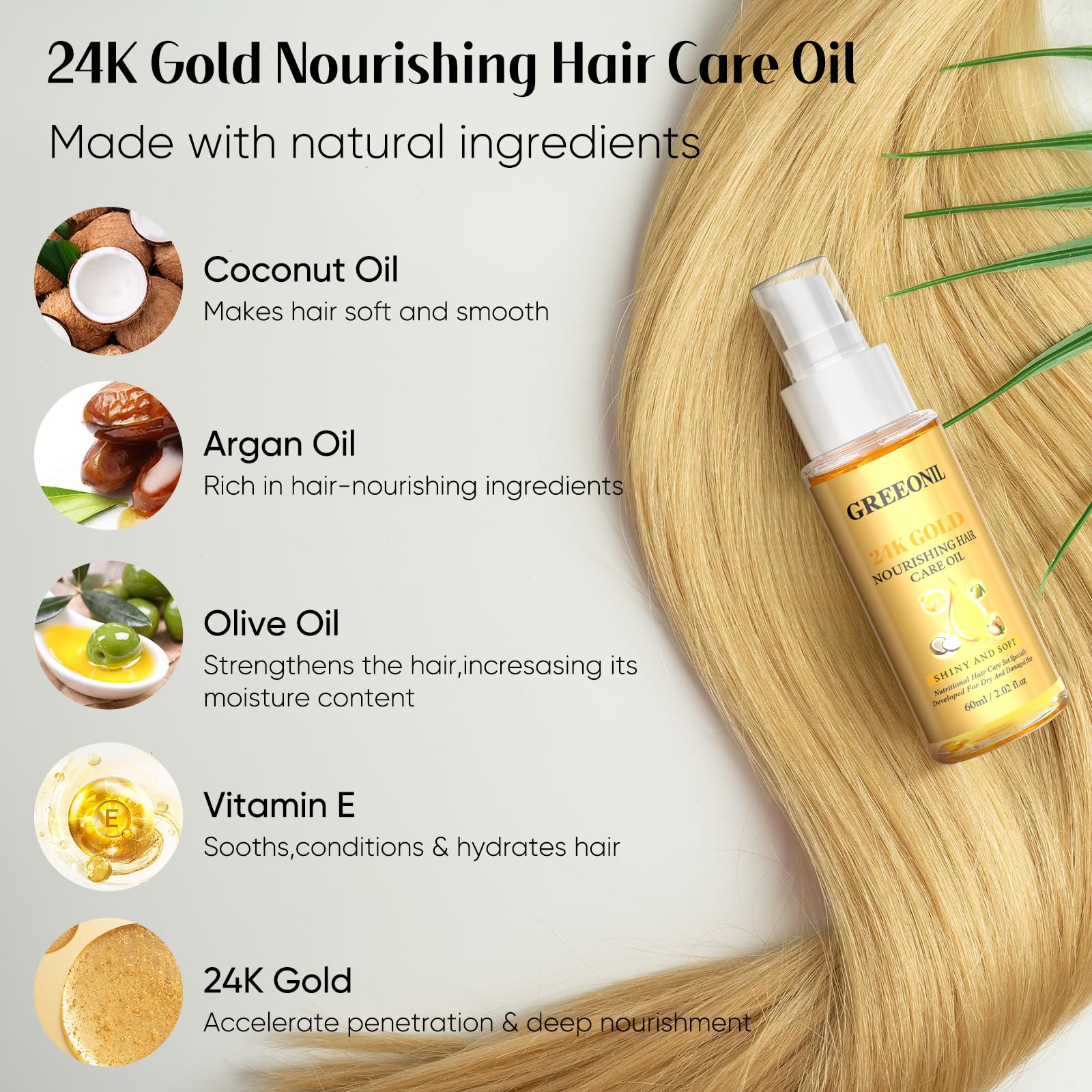 GREEONIL Aplicación del aceite capilar en la mano para suavidad y control del frizz.