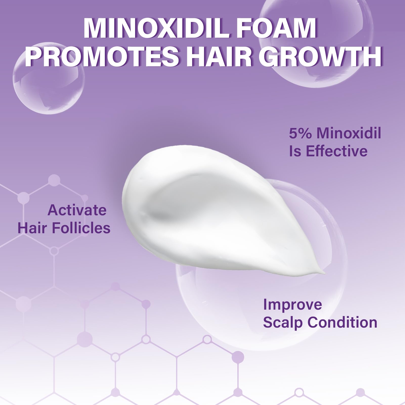 Greoay Espuma Minoxidil para mujeres, primer plano del cabello para enfoque en densidad.