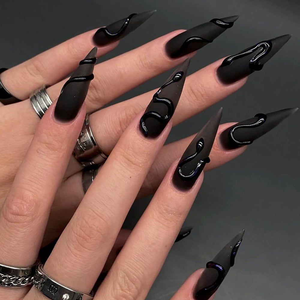 GRITOSE uñas postizas mate negras para cobertura rápida.