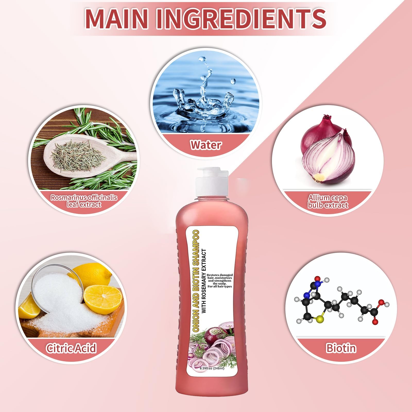 GROEI shampoo cebolla biotina, uso diario recomendado para cabello fino.