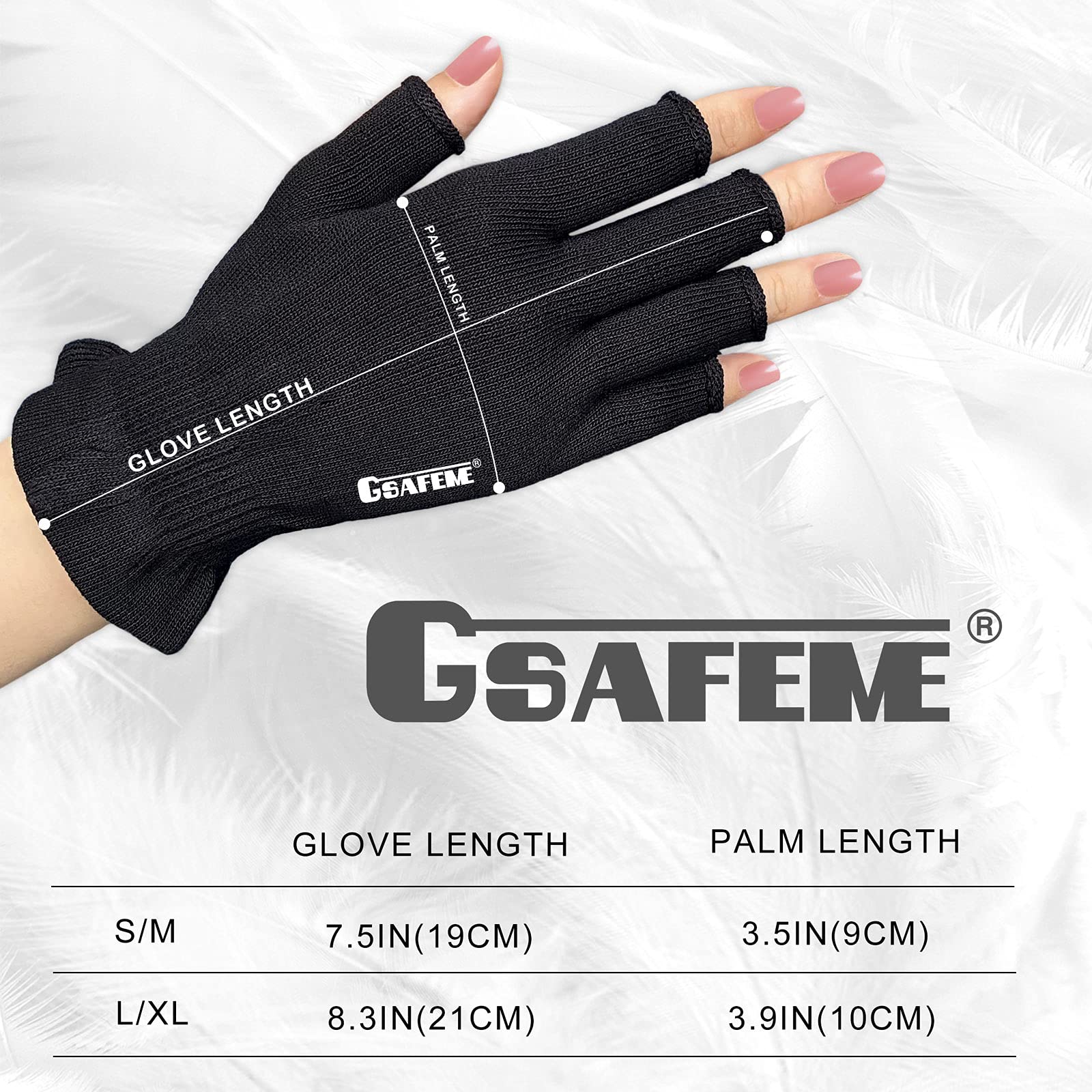 Guantes sin dedos negros GSAFEME, ideal para uñas secas y gel.