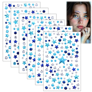 Gtziqa gemas faciales azules con estrellas, adhesivas, ideal para estilos de festival