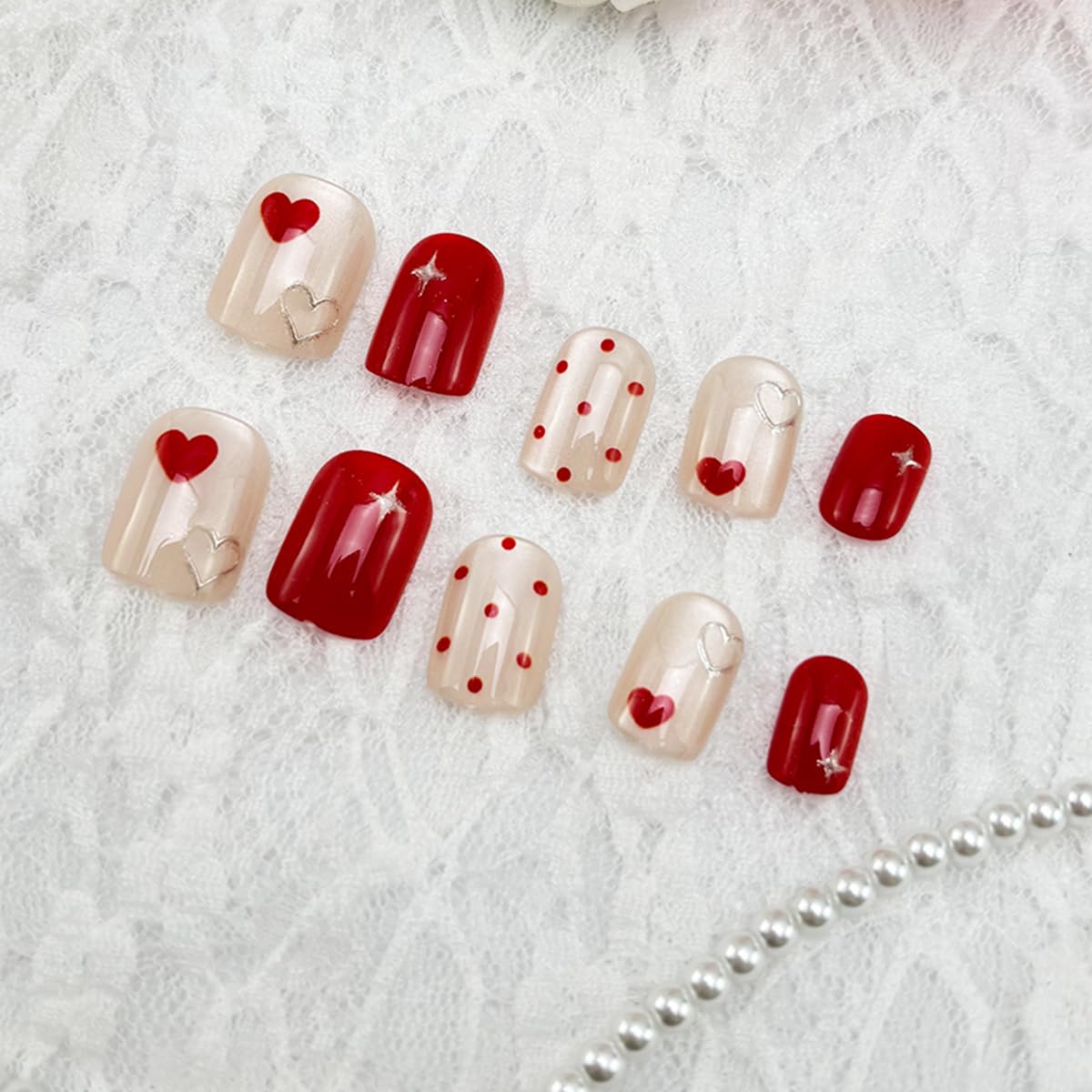 Guaccb caja de uñas artificiales para San Valentín, 24 piezas listas para usar