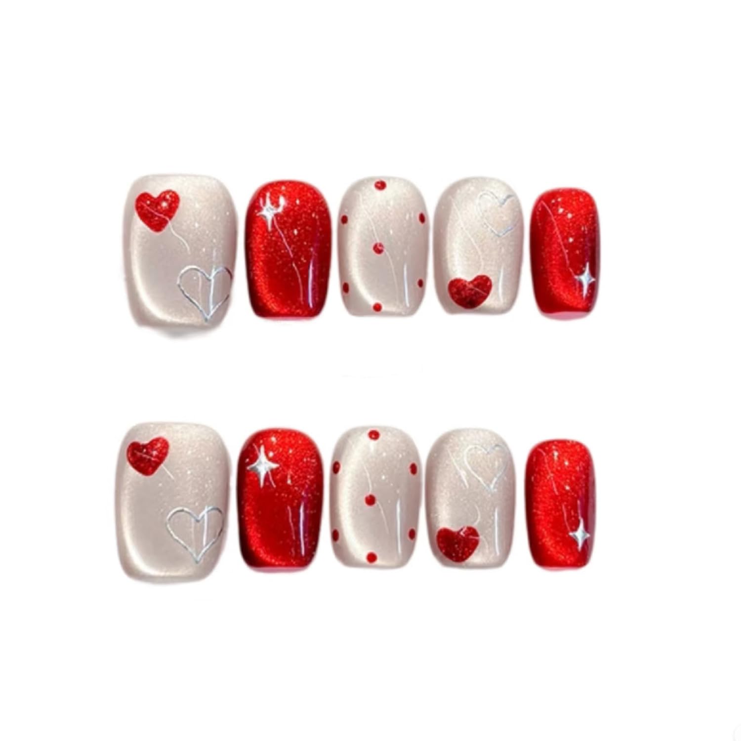 Guaccb uñas prensadas con corazones y acabado coffin corto, opción rápida para manicure en casa
