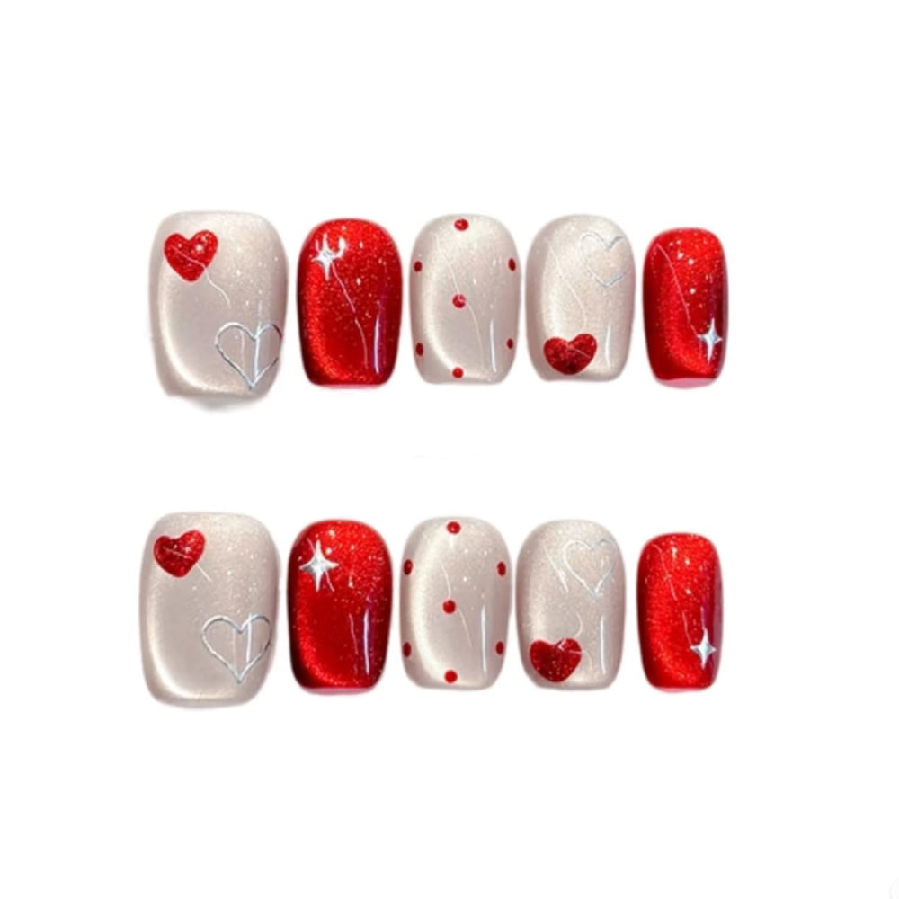 Guaccb uñas prensadas con corazones y acabado coffin corto, opción rápida para manicure en casa