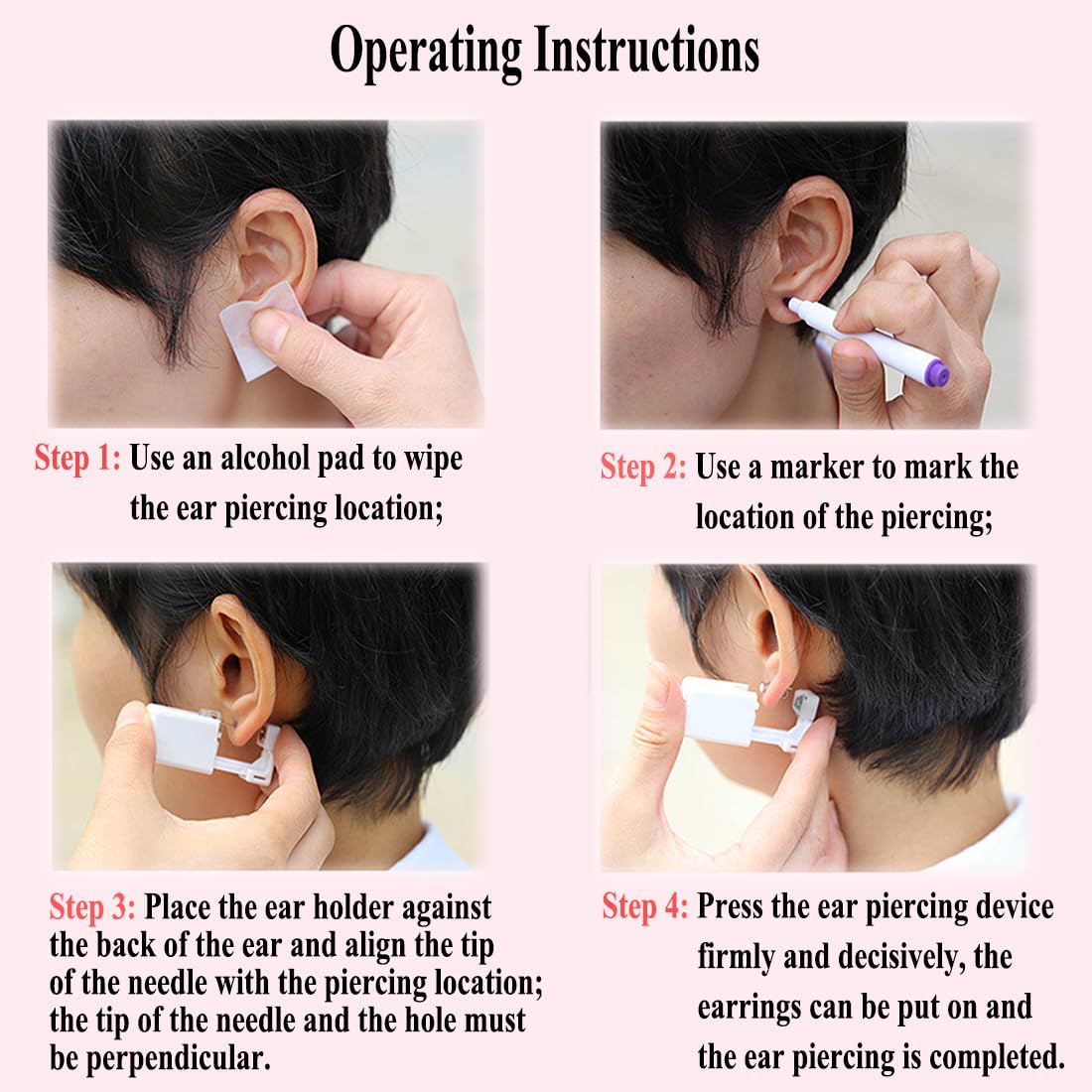 Guia-ilustrada-piercing: guía visual dentro de la caja para instrucciones claras