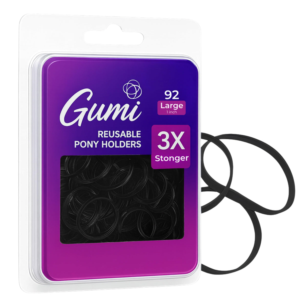 Gumi good cintas de pelo negras grandes para cola de caballo, agarre suave