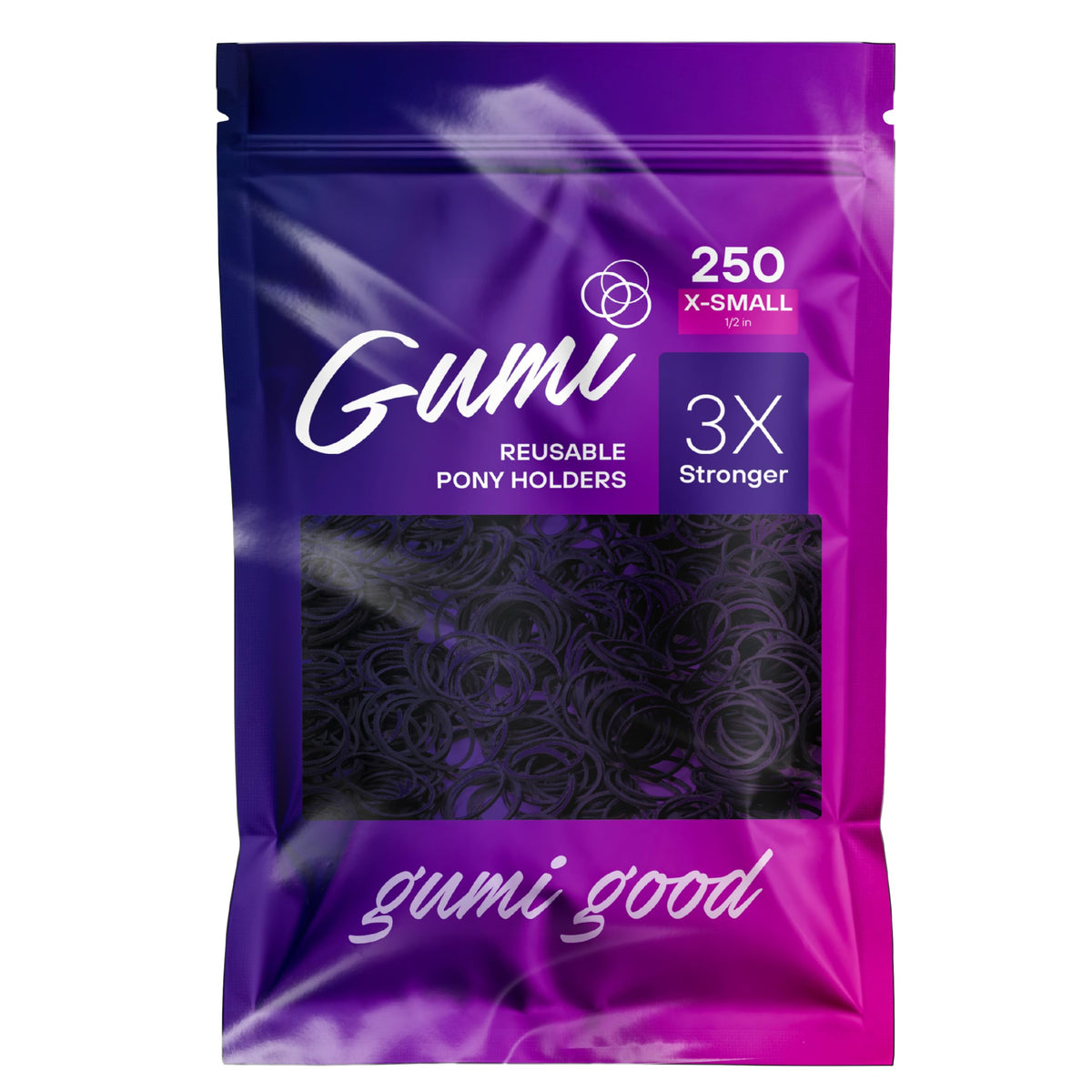 Gumi good elásticos negros 1/2 pulgada, tamaño extra pequeño para todo tipo de cabello.