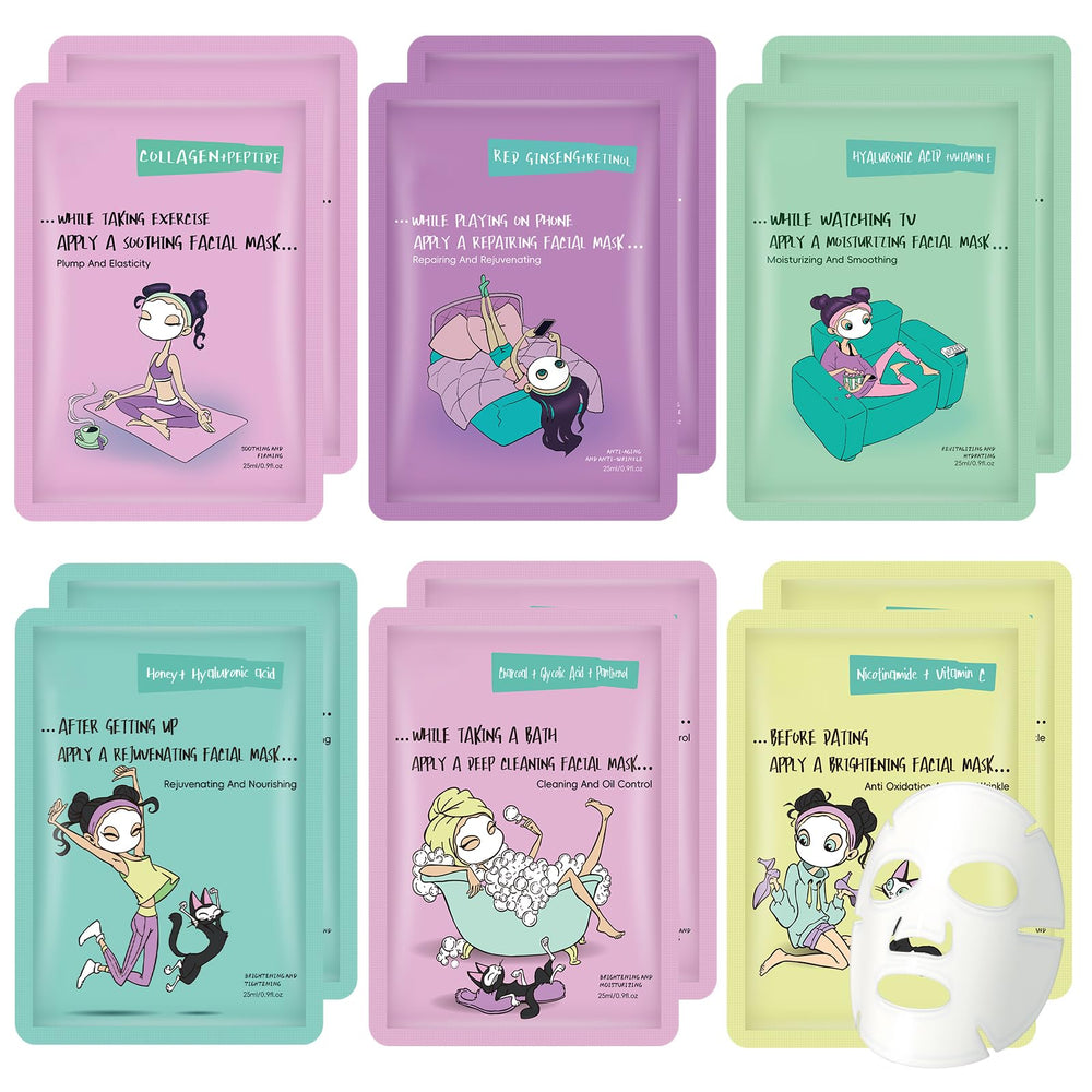 GUOYAOLIFU conjunto de mascarillas faciales 12 unidades para cuidado diario