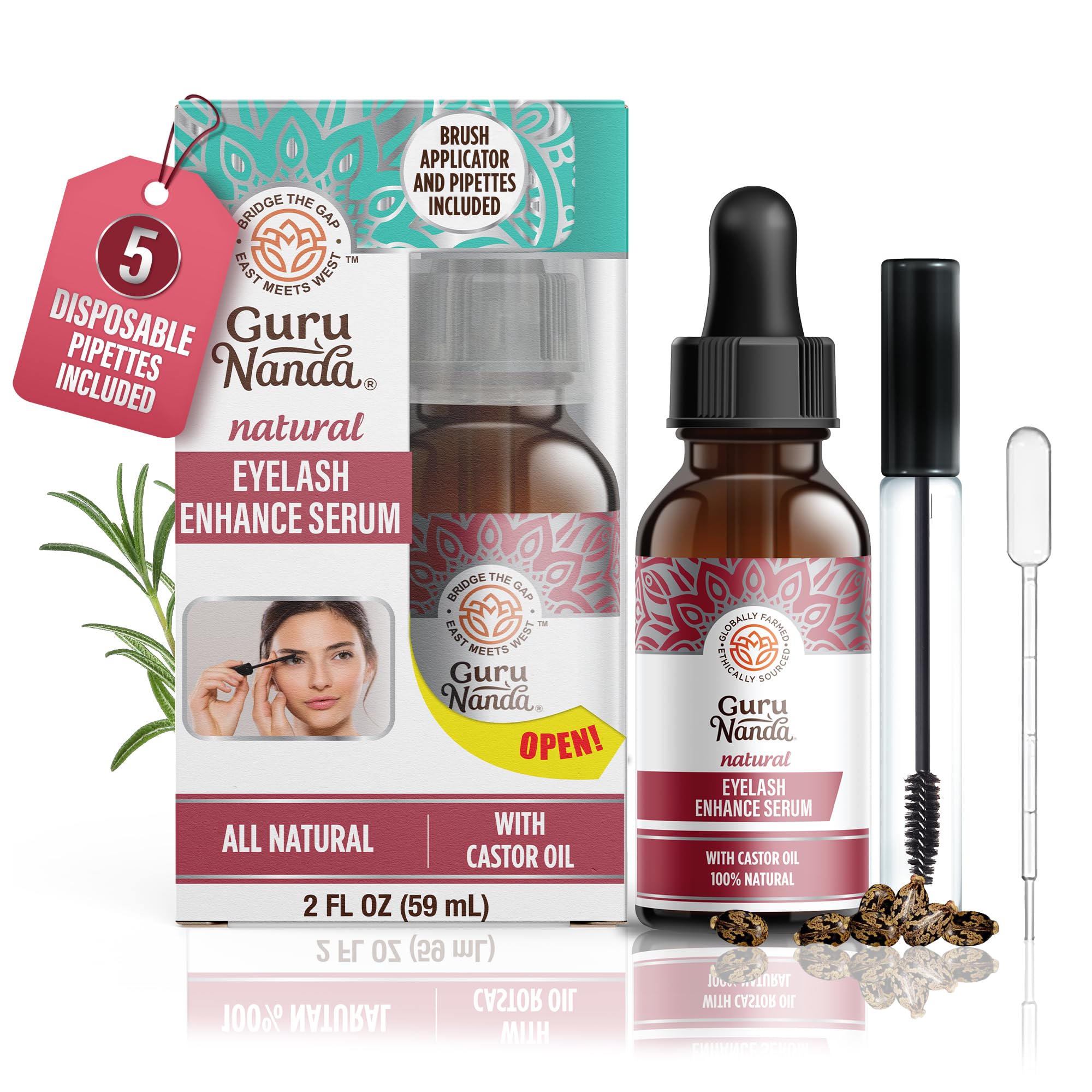 GuruNanda serum para pestañas con cepillo aplicador facilita la aplicación suave