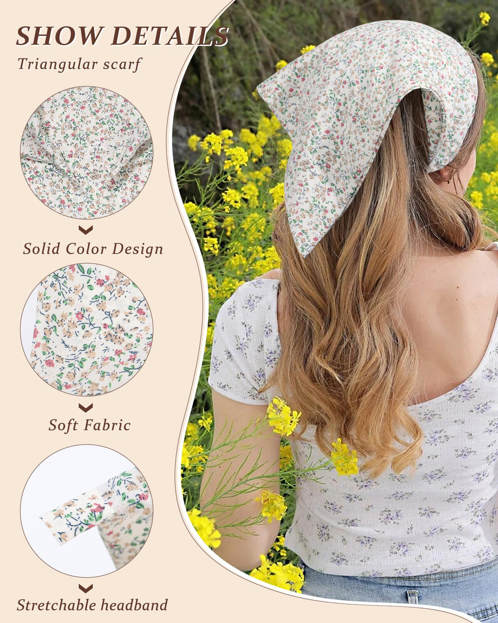 HAIMEIKANG bandana triángulo beige, tono neutro que combina con cualquier atuendo
