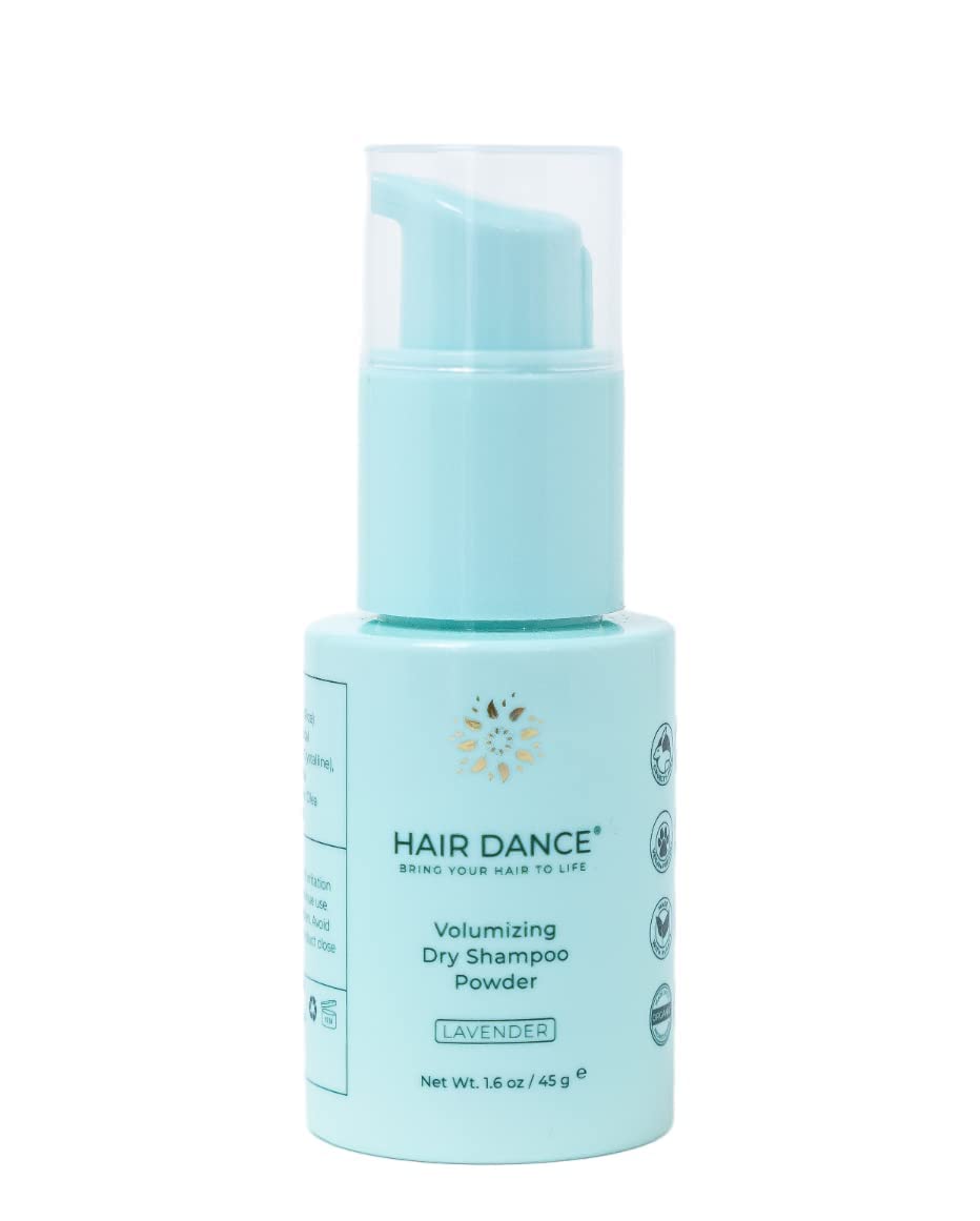 Hair Dance polvo seco en envase reutilizable para sostenibilidad.