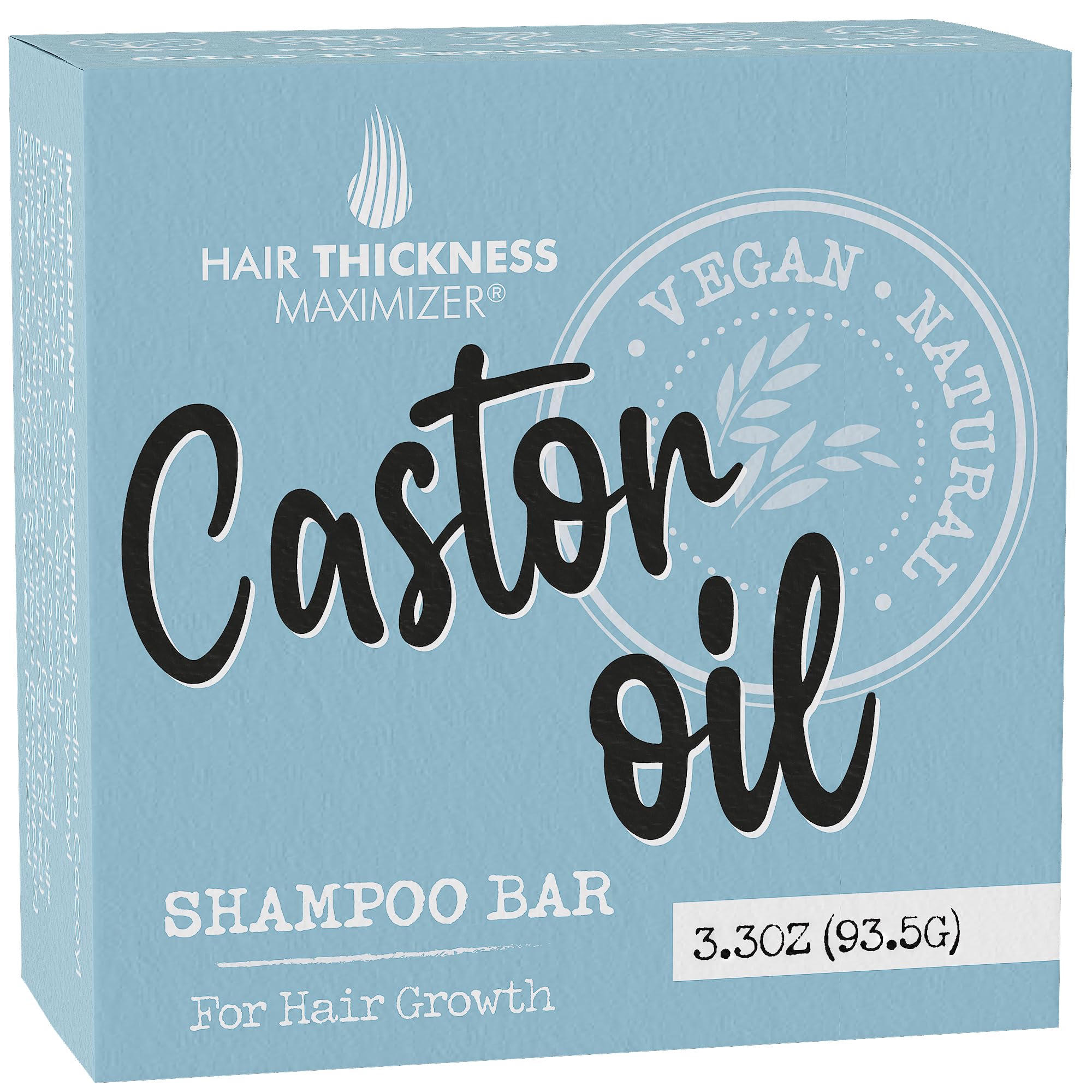 Hair Thickness Maximizer barra champú aceite de ricino, limpieza suave para cabello nutrido.