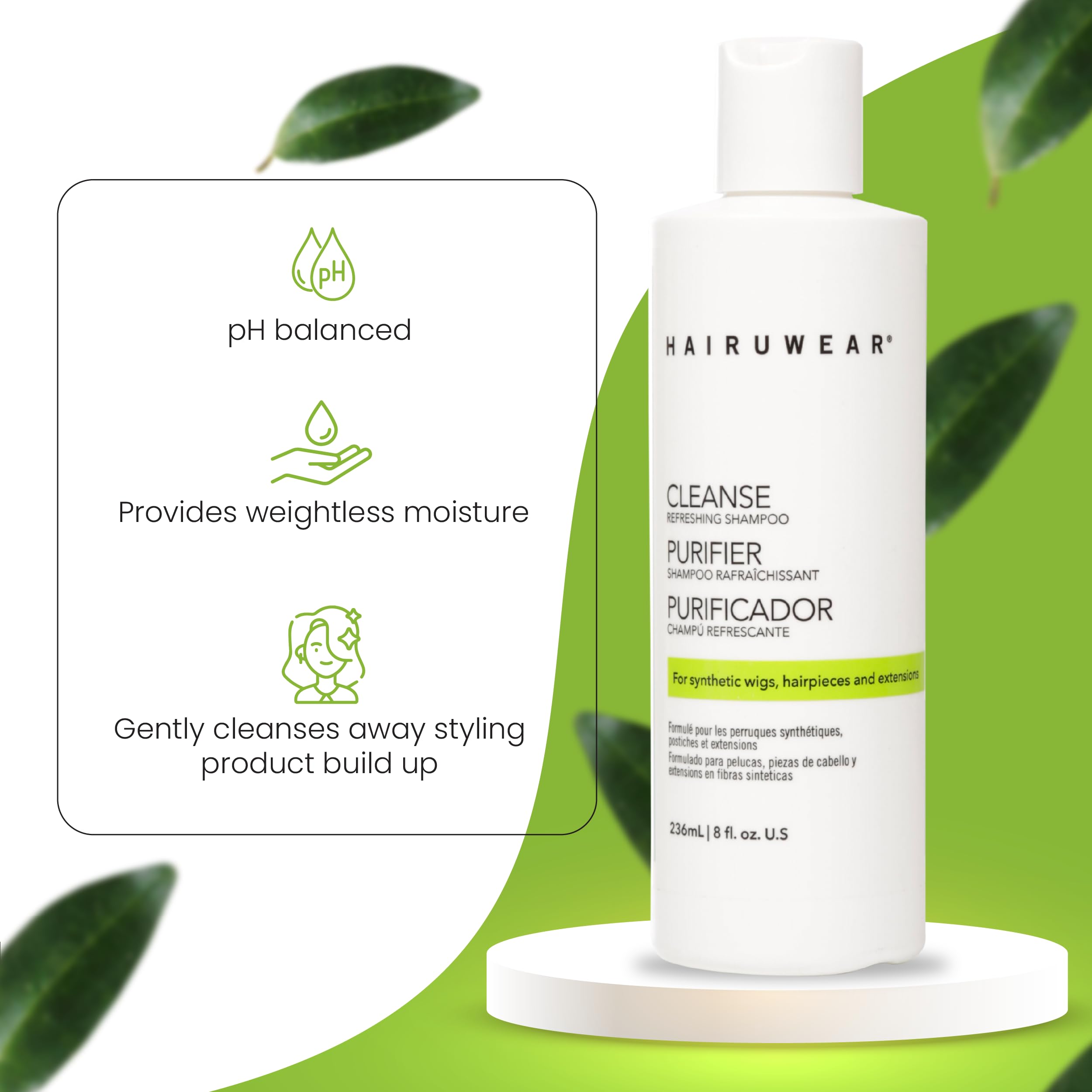 Hair U Wear champú para pelucas sintéticas, elimina residuos de productos de peinado.