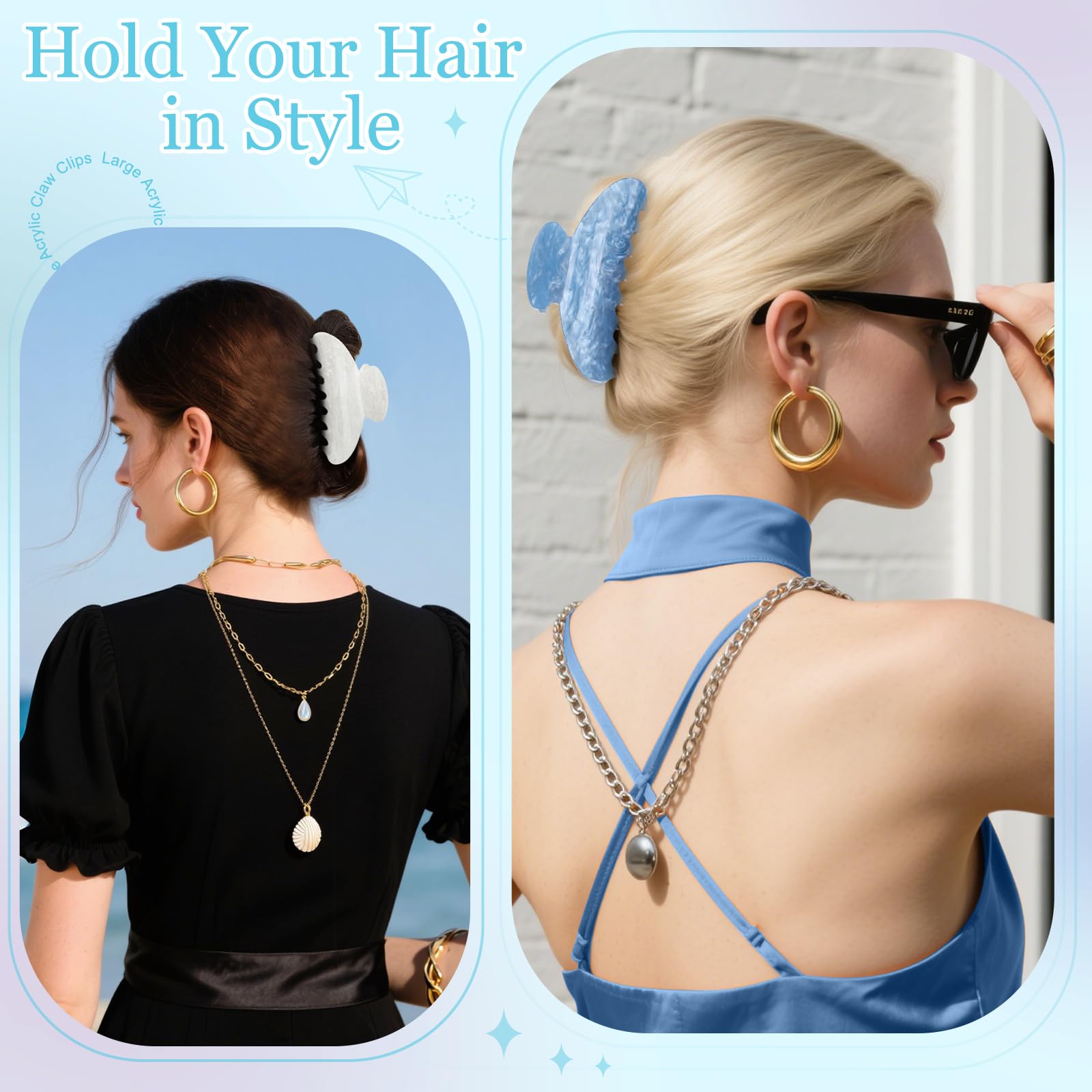HairChrysm pinza acrílica azul claro uso diario 4,2 pulgadas