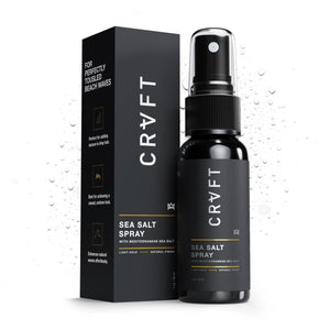 Hair Craft Co CRVFT spray de sal marina, bote, acabado natural y volumen suave.