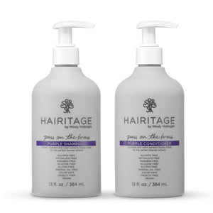 Hairitage champú púrpura en botella para neutralizar tonos bronceados