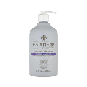 Hairitage champú morado para cabello teñido, botella limpia y corrige tonos cobrizos a rubios fríos