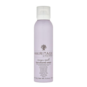 Hairitage aerosol texturizante magico: botella con volumen visible para peinados duraderos.
