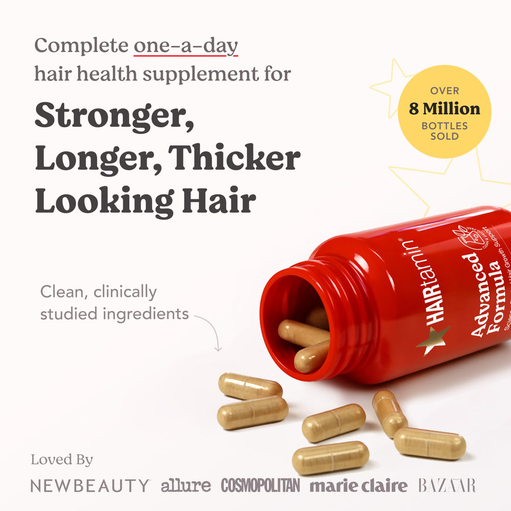 HAIRtamin Advanced Formula: cápsulas dentro, uso diario fácil.