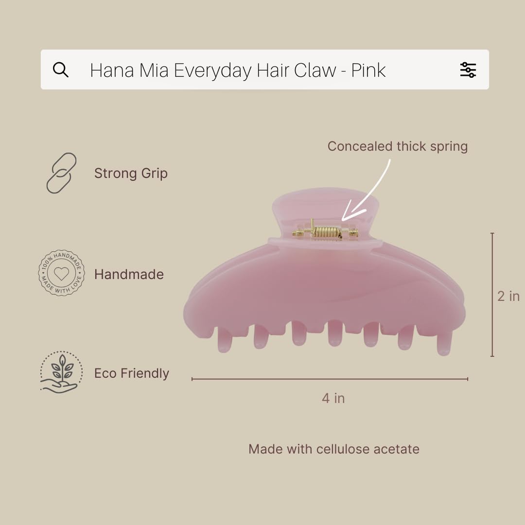 Pinza Hana Mia rosa compacta para estilizar looks rápidos sin tirones.