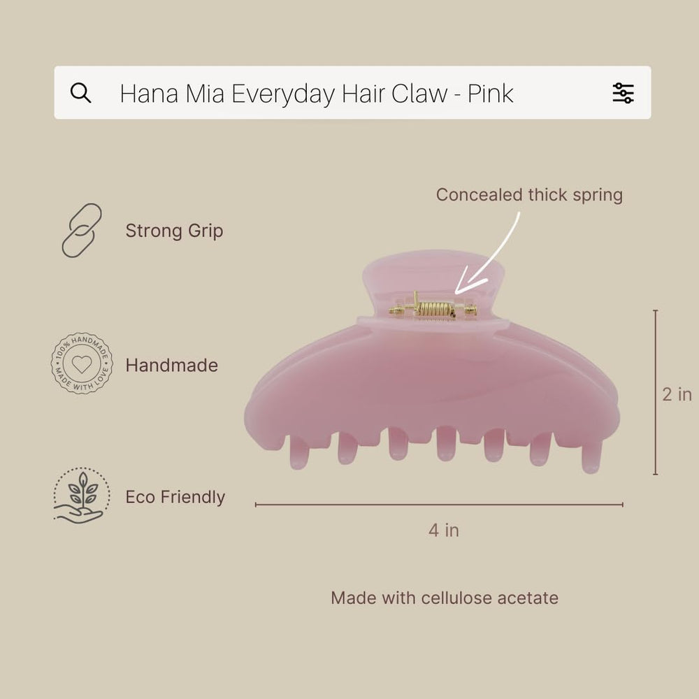 Pinza Hana Mia rosa compacta para estilizar looks rápidos sin tirones.