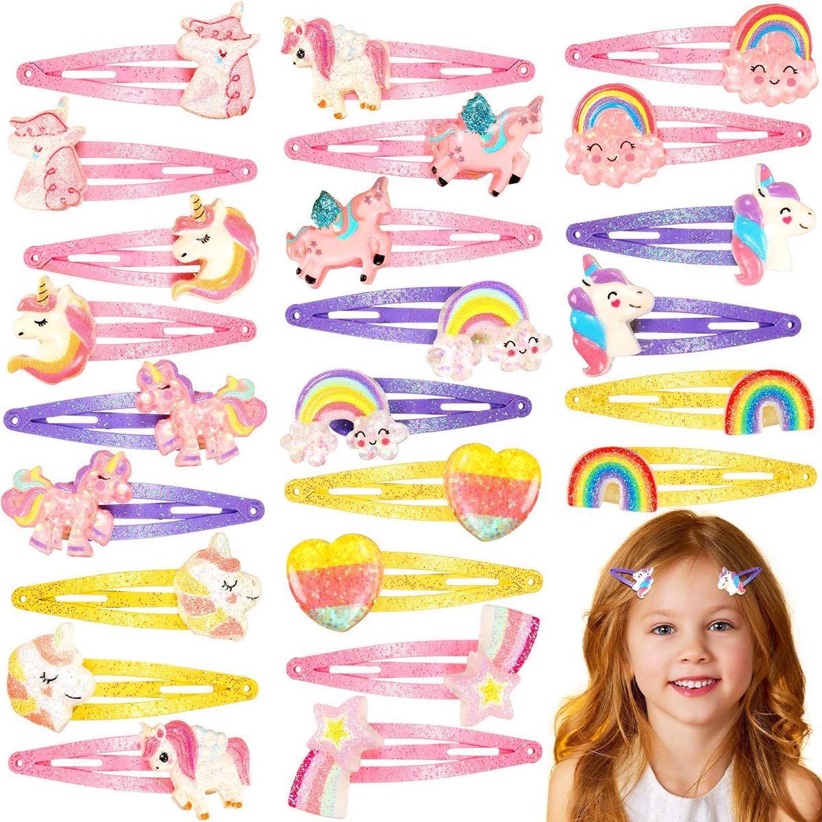 Pinzas Hanaive arcoiris unicornio de metal, accesorio brillante para peinar diarios.