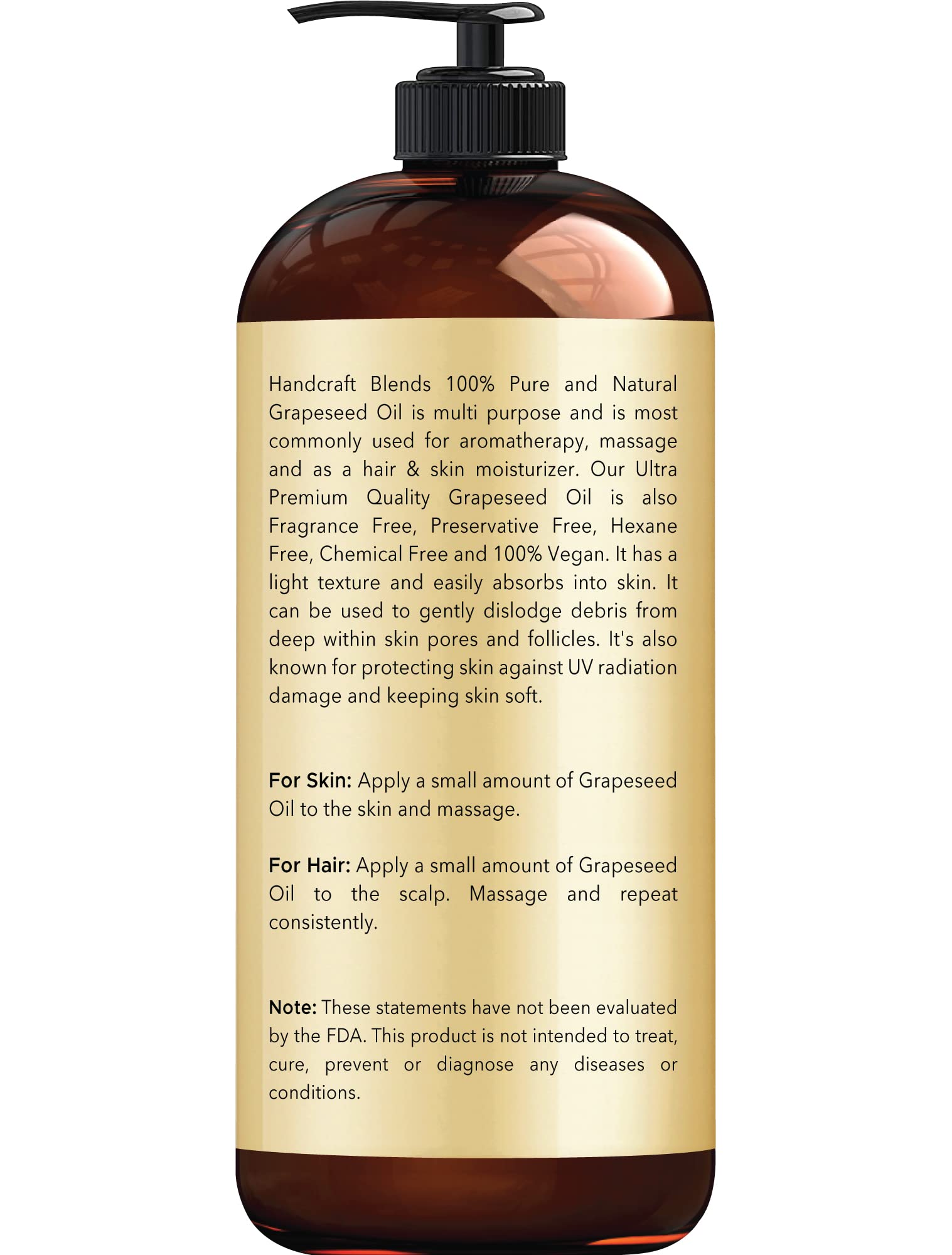 Handcraft Blends Aceite de semilla de uva, aplicación suave para masajes y hidratación