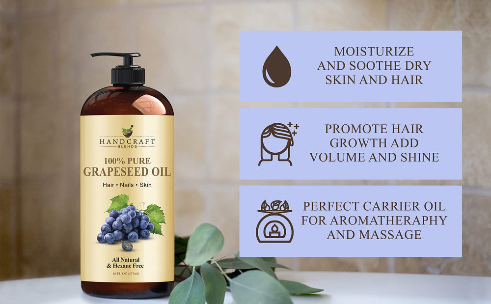 Handcraft Blends Aceite de semilla de uva, uso en mezcla para cuidado capilar