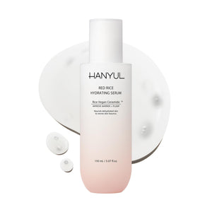 HANYUL serum hidratante de arroz rojo en botella para hidratación diaria.