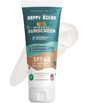 Happy Ocean protector solar para niños SPF 45 protege rostro y cuerpo.