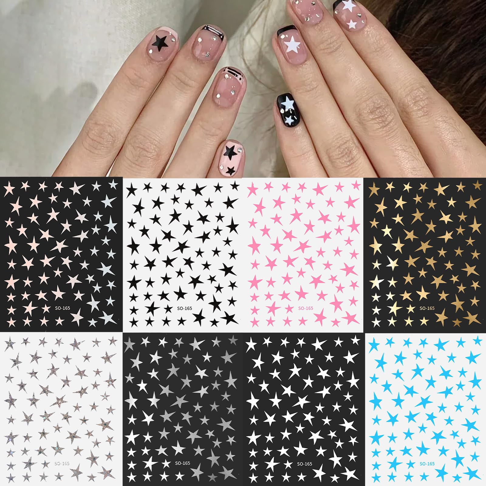Hariendny brillo holográfico en estrellas, efecto deslumbrante para manicura.
