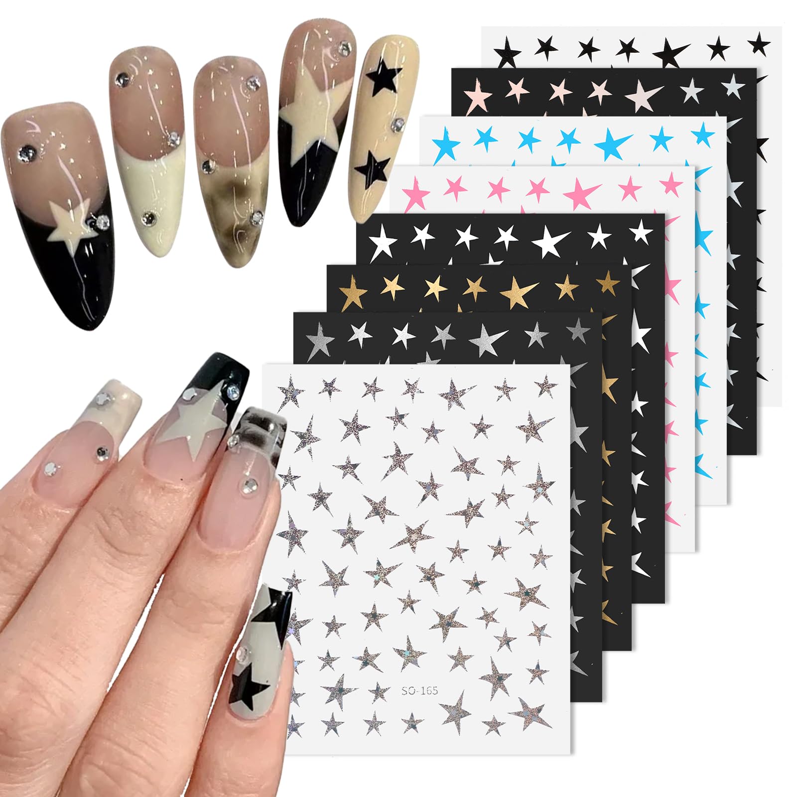 Hariendny pegatinas uñas estrellas ocho hojas, decoración rápida para uñas.