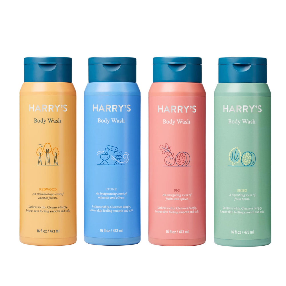 Harry's gel de ducha Redwood, botella visible para limpieza fresca y revitalizante