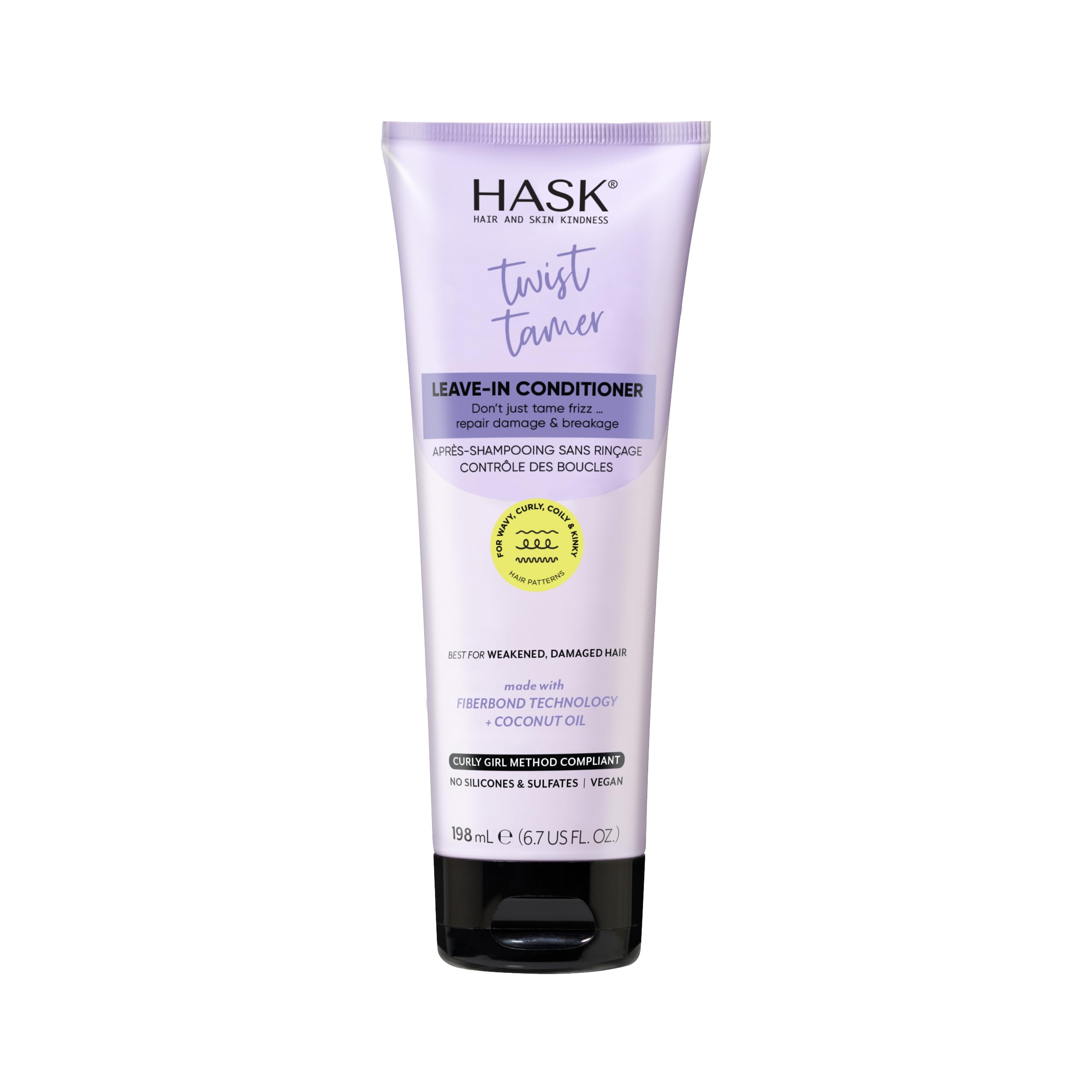 HASK Twist Tamer botella, envase compacto para uso diario y control del frizz