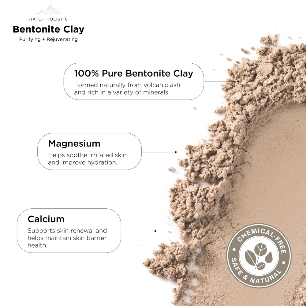 Hatch Holistic Arcilla Bentonita aplicación rostro para limpieza y revitalización.