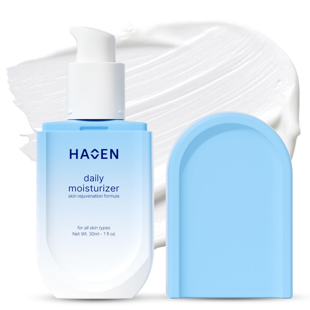 HAVEN SKIN crema facial diaria con bomba, hidratación equilibrada para piel grasa.