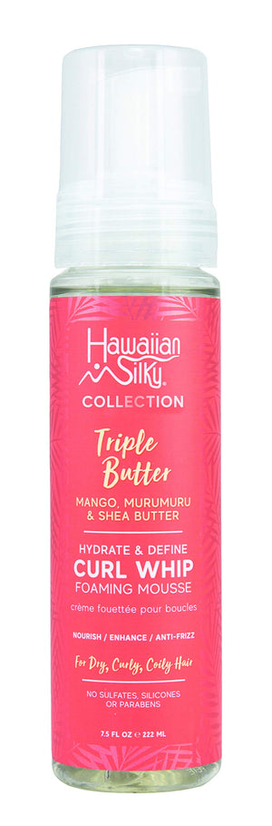 Hawaiian Silky espuma definidora para rizos con triple manteca, hidratación suave.