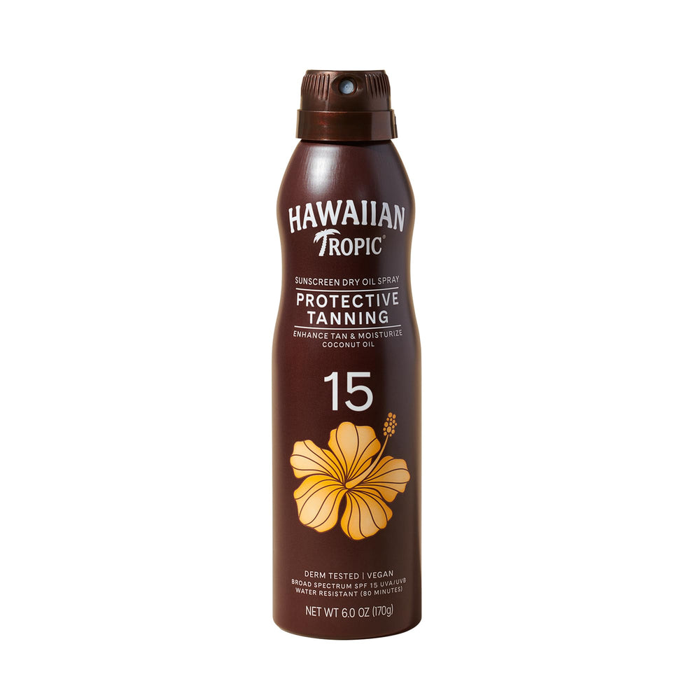 Hawaiian Tropic Aceite seco aplicación clara para bronceado uniforme.