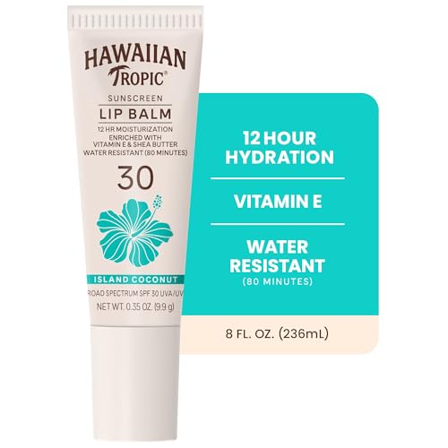 Bálsamo labial Hawaiian Tropic SPF30 para protección diaria.