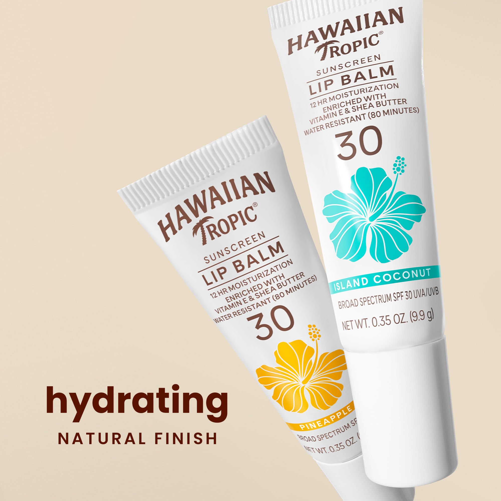 Hawaiian Tropic Bálsamo Labial, Vitamina E y manteca de karité hidratan labios.