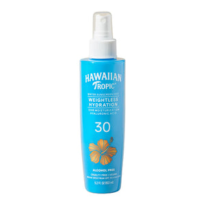 Hawaiian Tropic Niebla corporal SPF30, aplicacion suave y refrescante.