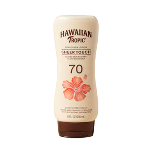 Hawaiian Tropic Sheer Touch SPF 70 frasco frontal, protección amplia y acabado luminoso