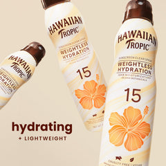 Hawaiian Tropic Weightless Hydration continuous spray nozzle for easy, mess-free application