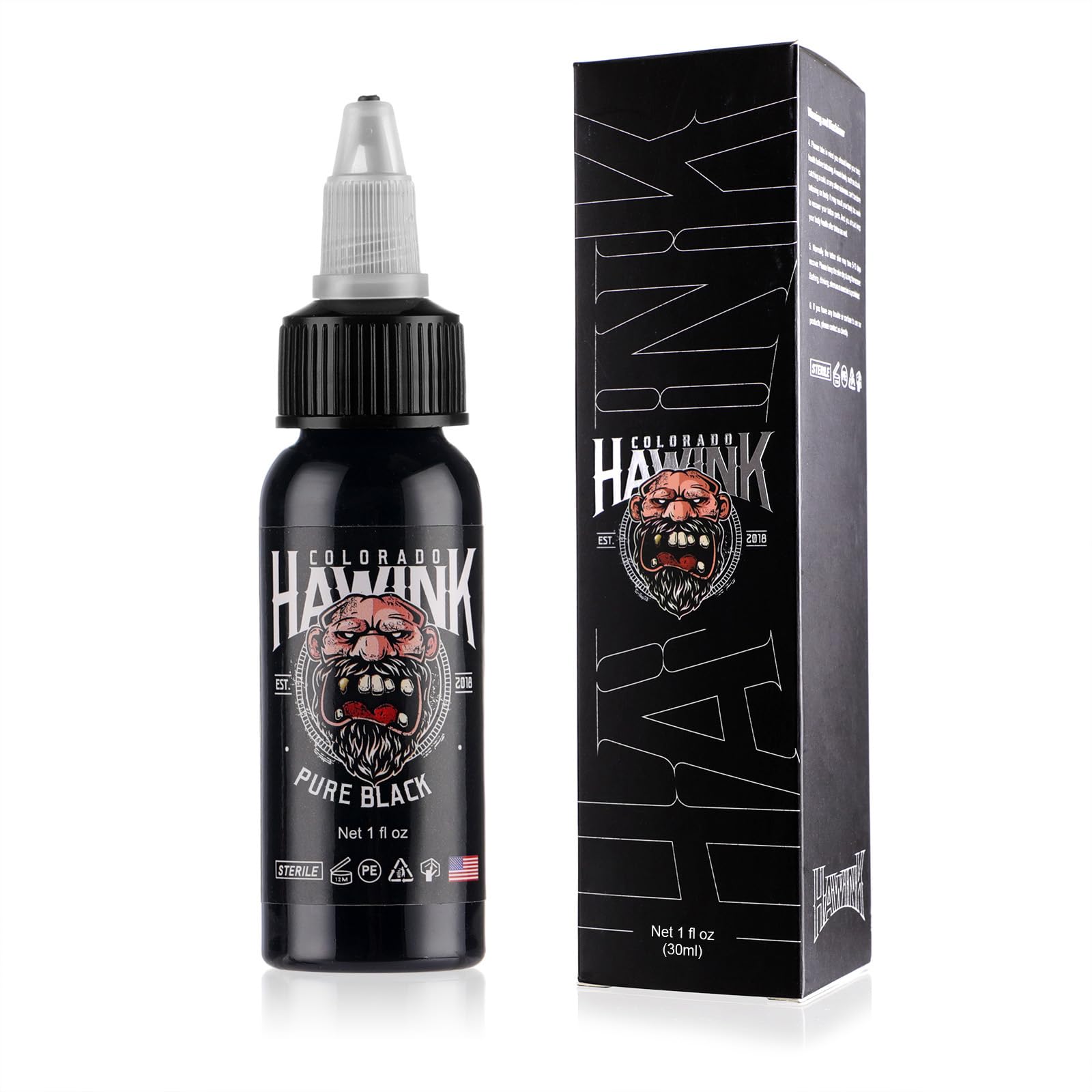 HAWINK tinta tatuaje negra 1oz pigmento puro para líneas definidas