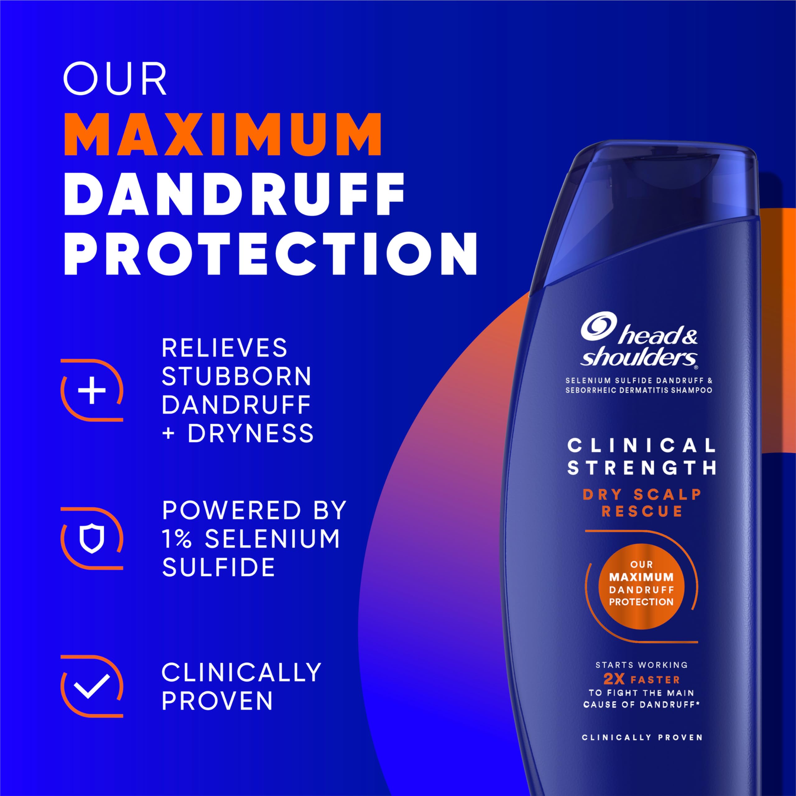 Head & Shoulders clinical-strength shampoo label close-up with 1% selenium sulfide