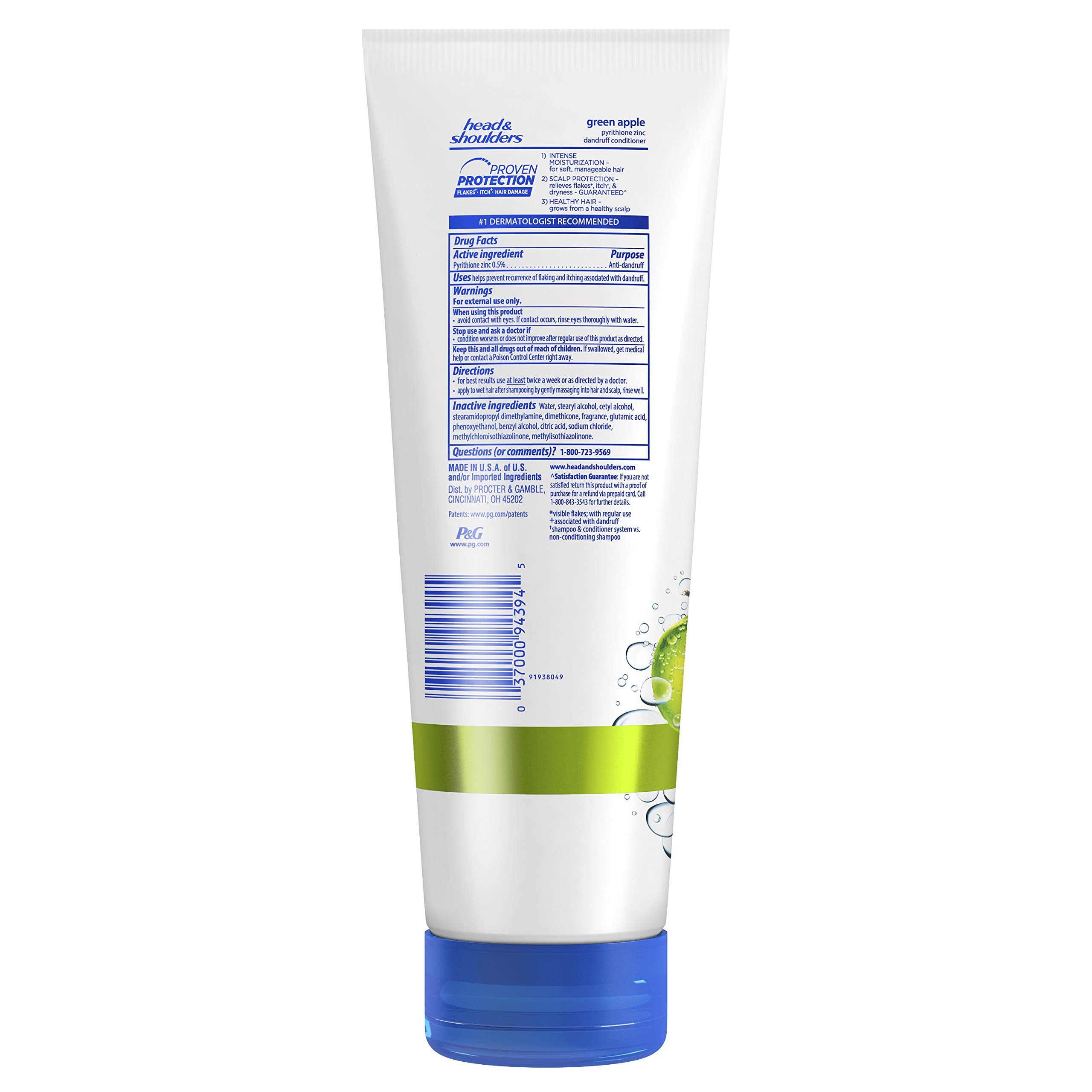 Head & Shoulders Acondicionador Manzana Verde, etiqueta: fórmula suave para cuero cabelludo sensible.
